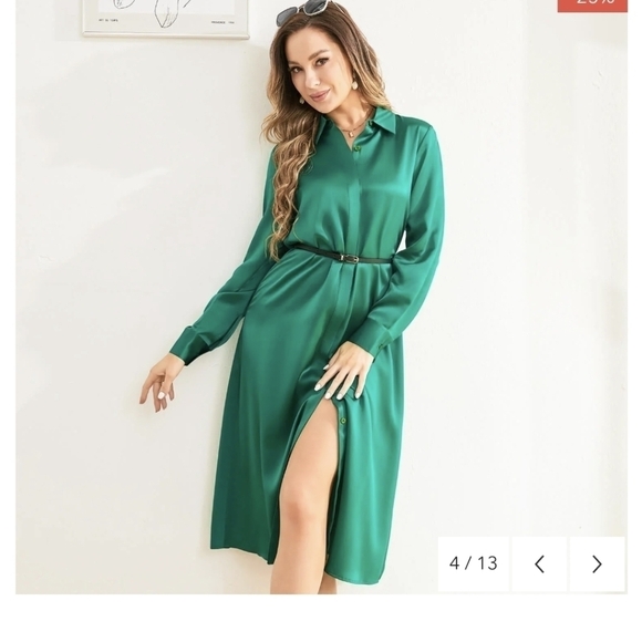 Slipintosoft 100% Mulberry Silk Green Midi Dress - Picture 2 of 6